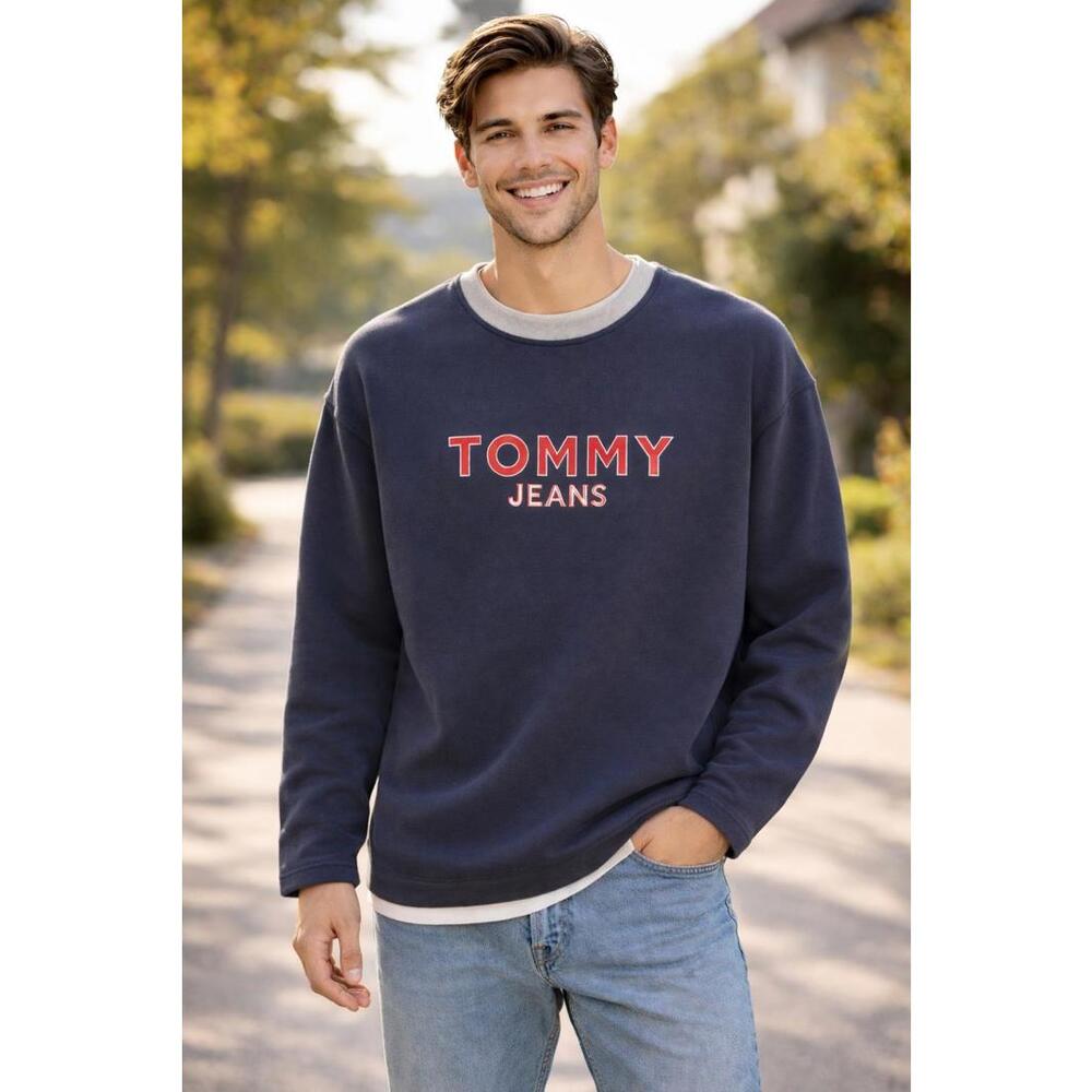 Y2K Tommy Hilfiger Men's  Blue Red White Spellout Logo Sweatshirt, XL